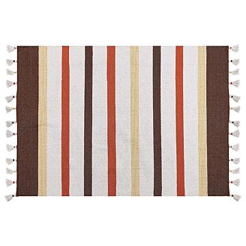 Area Rag Rug Brown And Beige Stripes Cotton 160 X 230 Cm Rectangular Hand Woven Beliani