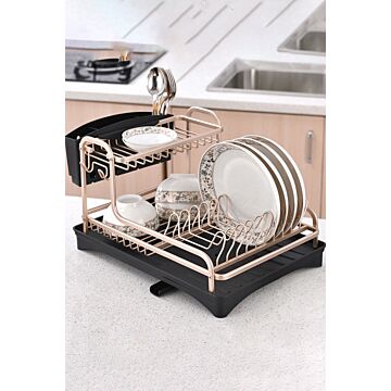 2-tier Dish Drainer Rack Storage Organization Shelf With Removable Drip Tray & Cutlery Holder Kitchen