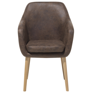 Dining Chair Brown Faux Leather Upholstered Cushioned Seat Wooden Legs Beliani