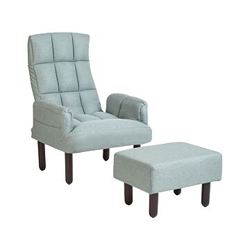 Recliner Chair Mint Grey Linen 65l X 65w X 92h Cm Ottoman Padded Wooden Legs Beliani