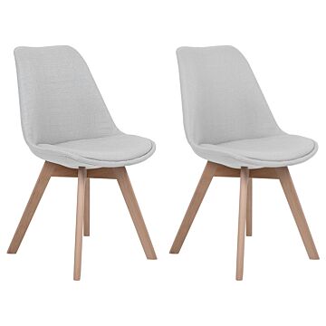 Set Of 2 Dining Chairs Light Grey Faux Leather Sleek Wooden Legs Beliani
