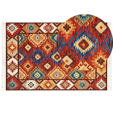 Kilim Area Rug Multicolour Wool 200 X 300 Cm Hand Woven Flat Weave Oriental Pattern With Tassels Traditional Living Room Bedroom Beliani