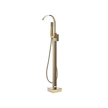 Bath Mixer Tap Gold Gloss Brass Freestanding Bathtub Faucet With Hand Shower Floor Mounted Modern Design Beliani