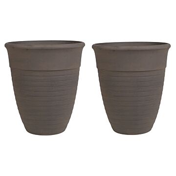 Set Of 2 Plant Pots Planter Solid Brown Stone Mixture Polyresin Square Ø 43 Cm All-weather Beliani