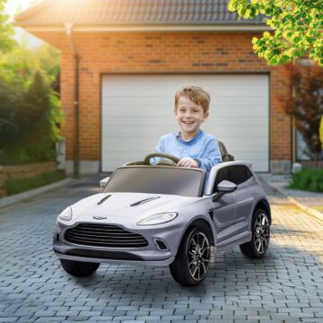 Aiyaplay Aston Martin Dbx Licensed Battery Powered Kids Electric Car, 12v Kids Ride On Car W/ Lights, Music Horn, Grey