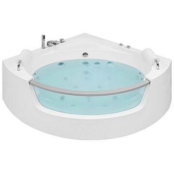 Corner Whirlpool Bath White Sanitary Acrylic With Led Massage Jets 187 X 136 Cm Modern Design Beliani