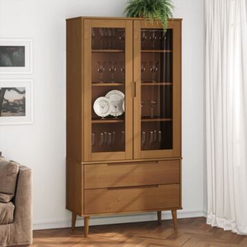 Vidaxl Vitrine Cabinet Molde Brown 90x35x175 Cm Solid Wood Pine