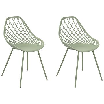 Set Of 2 Dining Chairs Green Synthetic Seat Metal Legs Net Design Backrest Modern Scandinavian Beliani
