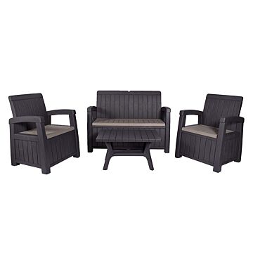 Faro 4 Seater Conversation Set - 1 Two Seater Sofa, 2 Arm Chairs And Black Table