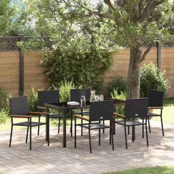 Vidaxl 7 Piece Garden Dining Set Black Poly Rattan