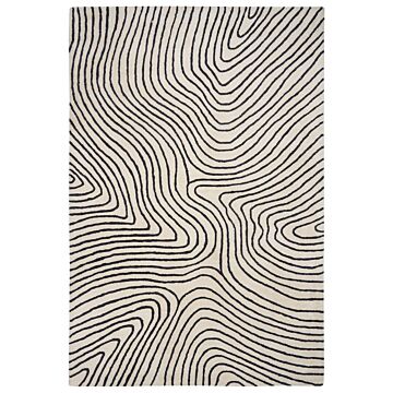 Area Rug Black And White Viscose Wool 200 X 300 Cm Hand Tufted Low Pile Living Room Cotton Backing Modern Beliani