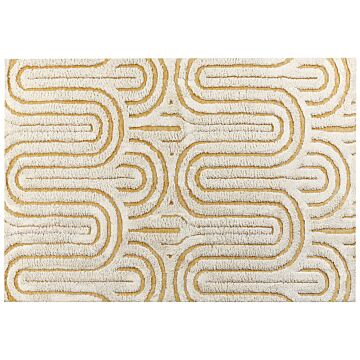 Area Rug Off-white And Yellow Cotton 160 X 230 Cm Abstract Pattern Motif Living Room Bedroom Modern Design Beliani