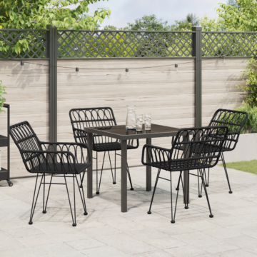 Vidaxl 5 Piece Garden Dining Set Black Poly Rattan