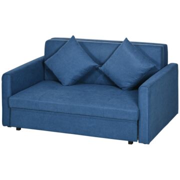 Homcom 2 Seater Sofa Bed, Convertible Bed Settee, Modern Fabric Loveseat Sofa Couch With 2 Cushions, Hidden Storage For Living Room, Guest Room, Dark Blue