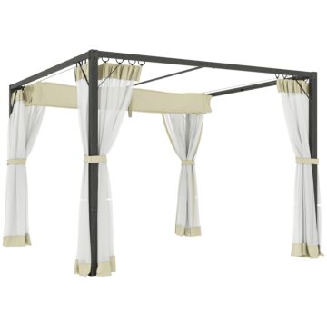 Outsunny 3 X 3m Aluminium Frame Pergola, With Retractable Roof - Khaki