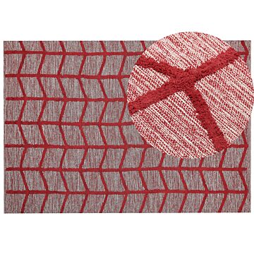 Area Rug Red Cotton 160 X 230 Cm Rectangular Hand Tufted Geometric Pattern Boho Beliani