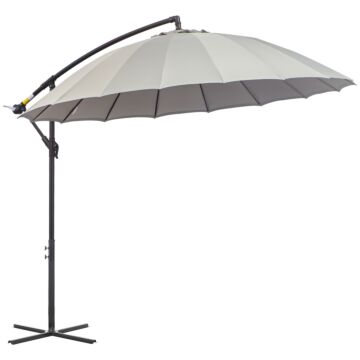 Outsunny 3(m) Cantilever Garden Hanging Banana Sun Umbrella With Crank Handle, 18 Sturdy Ribs And Cross Base, Grey