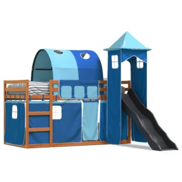 Vidaxl Bunk Bed With Slide And Curtains Blue 90x200 Cm