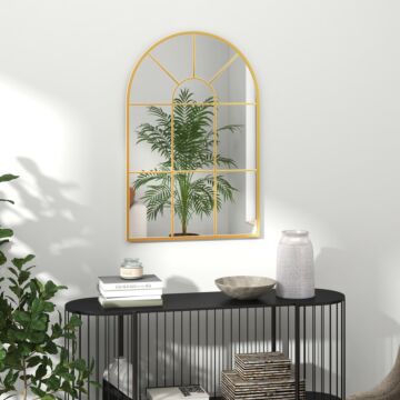 Homcom Modern Arched Wall Mirror, 91 X 60 Cm Window Mirrors For Living Room, Bedroom, Gold Tone