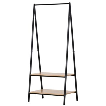 Homcom Clothes Rail, Freestanding Metal Clothes Rack With 2 Tier Storage Shelves For Bedroom And Entryway, 64 X 42.5 X 149 Cm, Black Frame