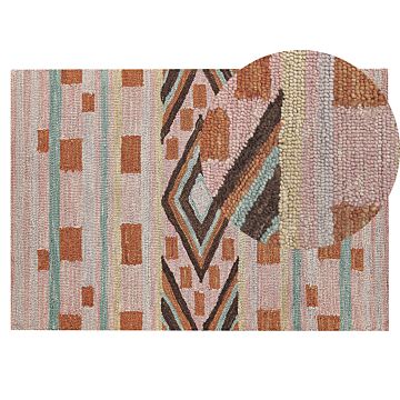 Area Rug Multicolour Wool 140 X 200 Cm Hand Tufted Geometric Pattern Boho Living Room Bedroom Beliani