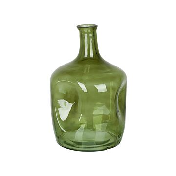 Flower Vase Olive Green Glass 30 Cm Handmade Decorative Narrow Neck Tabletop Home Decoration Modern Design Beliani