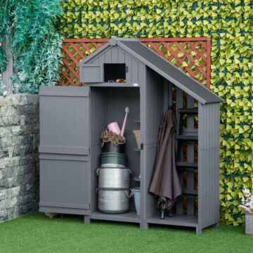 Outsunny Garden Outdoor Storage Shed Outdoor Tool Shed With 3 Shelves And Tilt Roof, 129x51.5x180cm, Grey