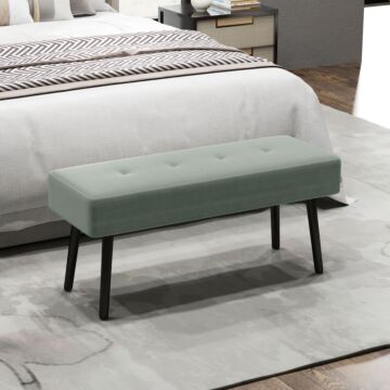 Homcom End Of Bed Bench, Corduroy Bedroom Bench With Thick Padding And Steel Legs, Tufted Window Seat For Entryway, Living Room, Green