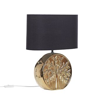 Table Lamp Gold Ceramic 49 Cm Glam Night Light Shade Tree Motif Glossy Bedroom Living Room Beliani