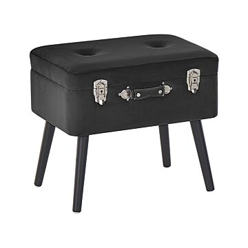 Stool With Storage Black Velvet Upholstered Black Legs Suitcase Design Buttoned Top Beliani