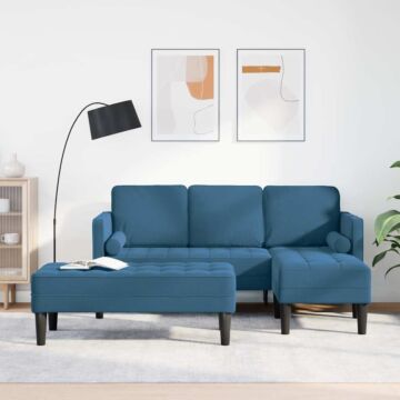 Vidaxl Garden Sofa With Bench And Cushions L-shaped Blue Velvet, Vidaxl L-shaped Sofa Blue 173x131x67 Cm Velvet, Vidaxl Bench Blue 113x57x39 Cm Velvet