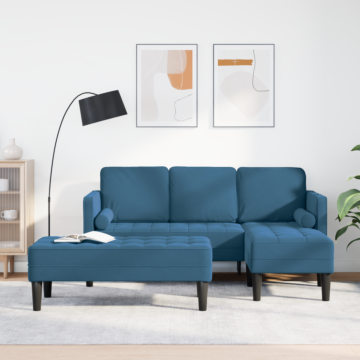 Vidaxl Garden Sofa With Bench And Cushions L-shaped Blue Velvet, Vidaxl L-shaped Sofa Blue 173x131x67 Cm Velvet, Vidaxl Bench Blue 113x57x39 Cm Velvet