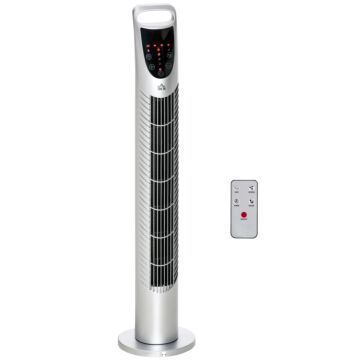 Homcom Tower Fan Oscillating 3 Speeds 3 Winds 40w W/ Remote Control Timer Moving Head Quiet Operation Home Office Bedroom Silver - 78.5h Cm