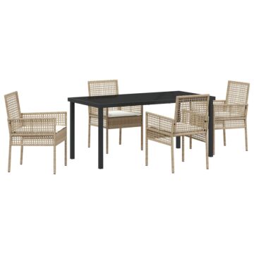 Vidaxl 5 Piece Garden Dining Set With Cushions Beige Poly Rattan