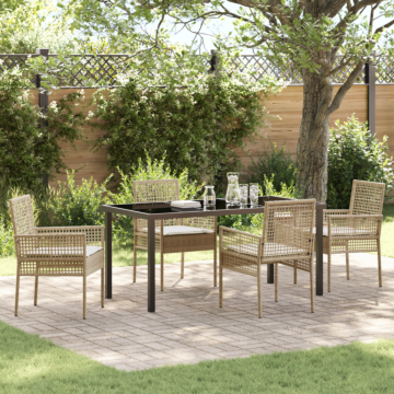 Vidaxl 5 Piece Garden Dining Set With Cushions Beige Poly Rattan
