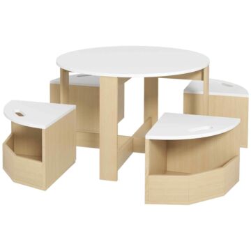 Aiyaplay Five-piece Kids Table And Chairs Set With Storage, For Ages 3-8 Years, White