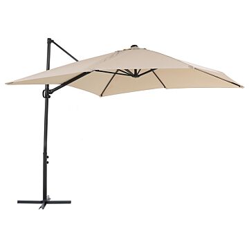 Garden Sun Parasol Beige Canopy White Steel Pole 245 Cm Weather Resistant Cantilever With Crank Mechanism Beliani