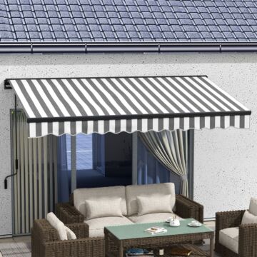 Outsunny 3.5 X 2.5m Aluminium Frame Electric Awning, Retractable Awning Sun Canopies For Patio Door Window, Grey And White