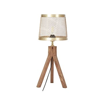 Table Lamp Dark Mango Wood With Brass Iron Shade Classic Design Modern Home Decor Lighting Beliani