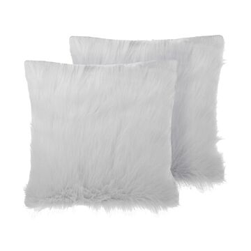 Set Of 2 Decorative Cushions White Faux Fur Shaggy 45 X 45 Cm Beliani