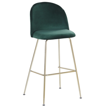 Set Of 2 Bar Chairs Green Velvet Upholstery Golden Steel Frame Counter Height Seat Dining Room Furniture Glam Design Beliani
