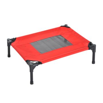 Pawhut Elevated Pet Bed Portable Camping Raised Dog Bed W/ Metal Frame Black And Red (small)