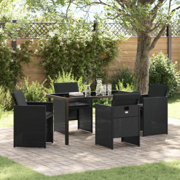 Vidaxl 5 Piece Garden Dining Set With Cushions Black Poly Rattan