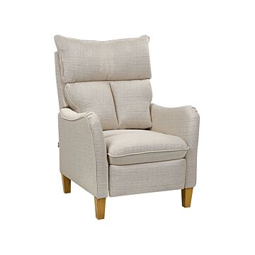 Reclining Armchair Light Beige Fabric Adjustable Back Pull-out Footstool High Back Vintage Style Beliani