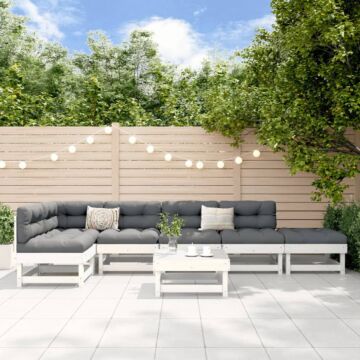 Vidaxl 7 Piece Garden Lounge Set White Solid Wood Pine