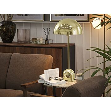 Table Lamp Gold Metal Glossy Copper Round Shade Night Lamp Desk Light Beliani