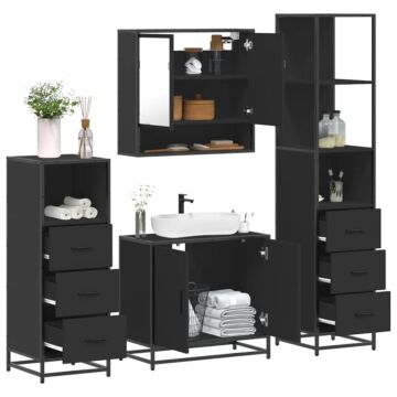 Vidaxl 4 Piece Bathroom Furniture Set Black Engineered Wood