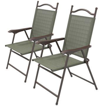 Outsunny 2 Pieces Folding Patio Camping Chairs Set, Sports Chairs For Adults With Armrest, Mesh Fabric Seat For Lawn