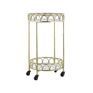 Kitchen Trolley Gold Iron Frame Terrazzo Effect Tops Glamour Bar Cart With Castors Beliani