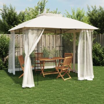 Vidaxl Gazebo With Double Roof And Mesh Walls Cream 2.94x2.94 M Steel